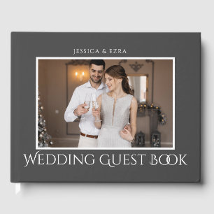 Stylish Script White and Grey Photo Guest Book
