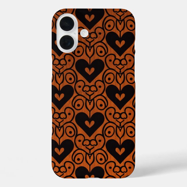 Stylish Scroll and Black Hearts on Copper Case-Mate iPhone Case (Back)