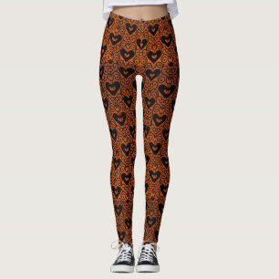 Stylish Scroll and Black Hearts on Copper Leggings