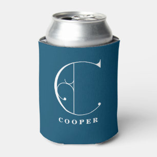 Stylish Scroll Letter C Monogram with Last Name Can Cooler