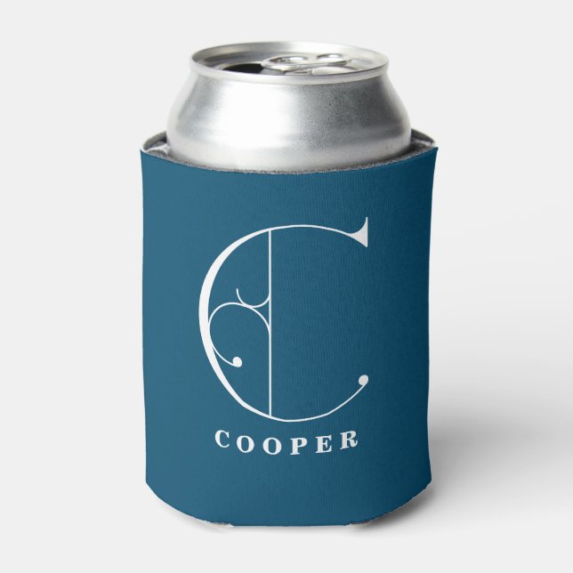 Stylish Scroll Letter C Monogram with Last Name Can Cooler (Can Front)