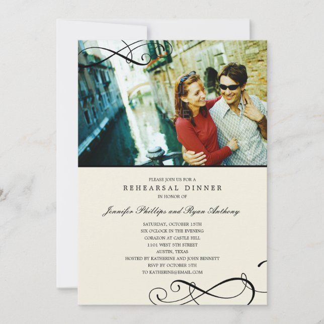 Stylish Scrolls Rehearsal Dinner /Wedding Shower Invitation (Front)