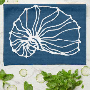 Stylish Sea Shell - Teal Blue Coastal Theme Tea Towel