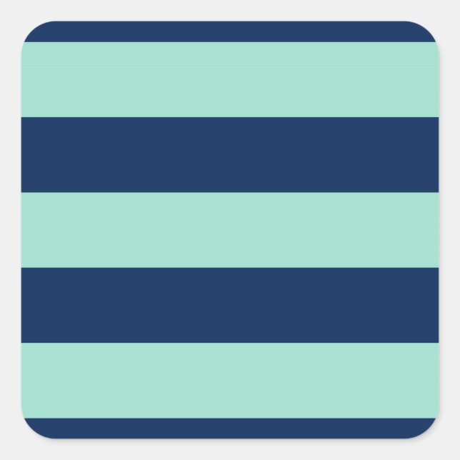 Stylish Seafoam Green and Navy Stripes Square Sticker (Front)