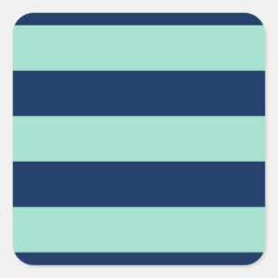 Stylish Seafoam Green and Navy Stripes Square Sticker
