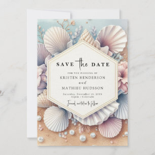 Stylish Seashell Beach Wedding Save The Date