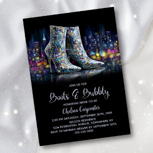 Stylish Sequin Boots and Bubbly Bridal Shower Invitation