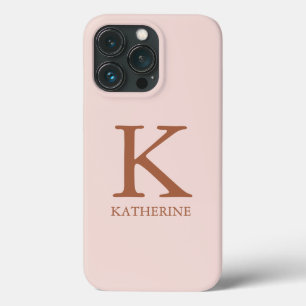 Stylish serif monogram name plain blush pink girly iPhone 13 pro case