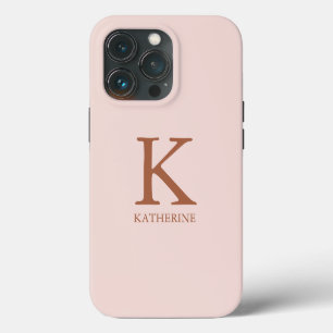Stylish serif monogram name plain blush pink girly iPhone 13 pro case