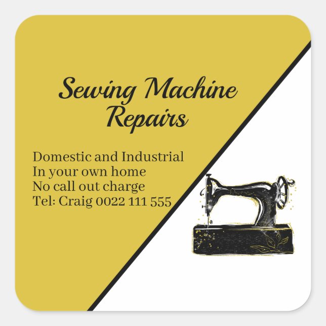 Stylish Sewing Machine Repair Business Square Sticker (Front)