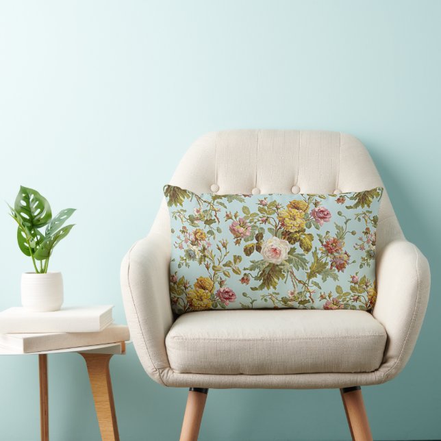 Stylish Shabby Chic Blush Pink Rose Flower Pattern Lumbar Cushion (Chair)