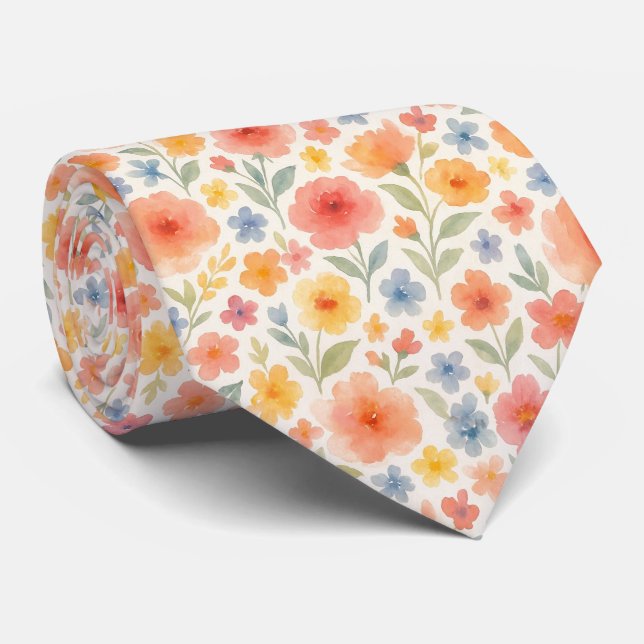 Stylish Shabby Chic French Floral Art Pattern Tie (Rolled)
