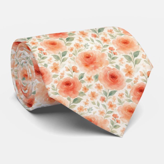 Stylish Shabby Chic French Floral Art Pattern Tie (Rolled)