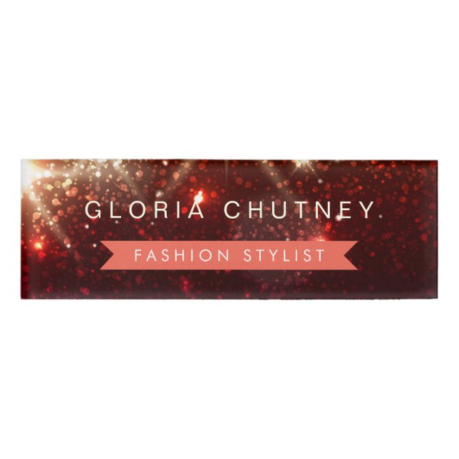 Stylish Shimmer Glamour Gold Glitter Sparkles Name Tag (Front)