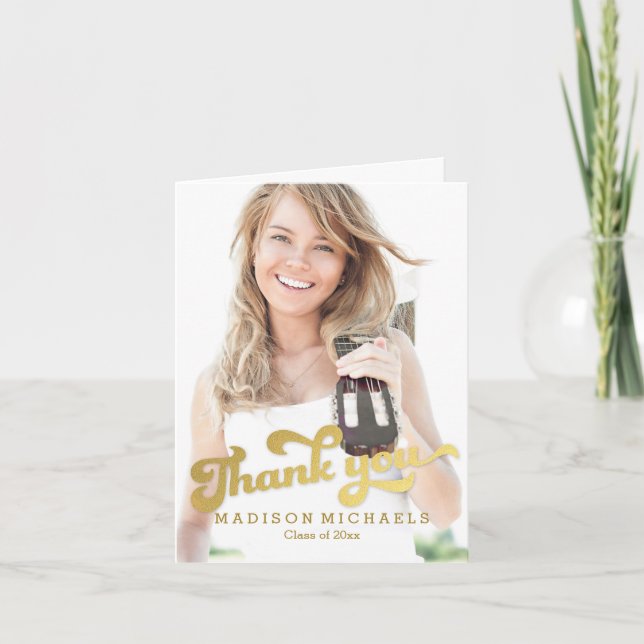 Stylish Shimmer Graduation Thank You Card (Front)