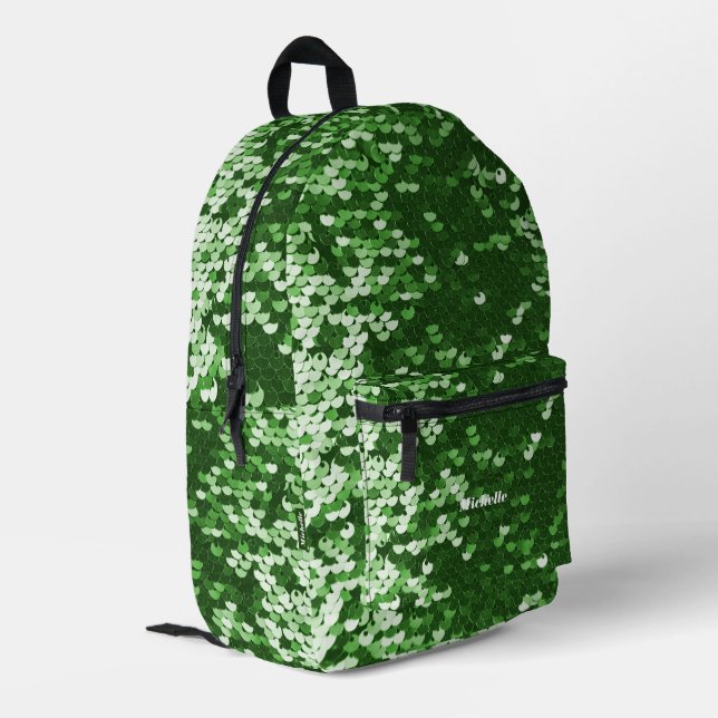 Stylish Shinny Sequins Bright Green Girly Modern Printed Backpack (Back Corner Left)
