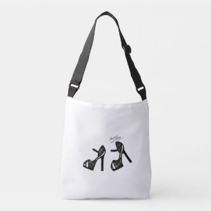 Stylish Shoe Print - Black Plaid Crossbody Bag