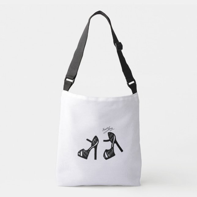 Stylish Shoe Print - Charcoal Plaid Crossbody Bag (Front)