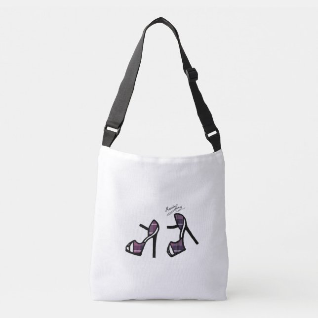 Stylish Shoe Print - Eggplant Plaid Crossbody Bag (Front)