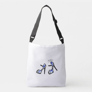 Stylish Shoe Print - Indigo Plaid Crossbody Bag