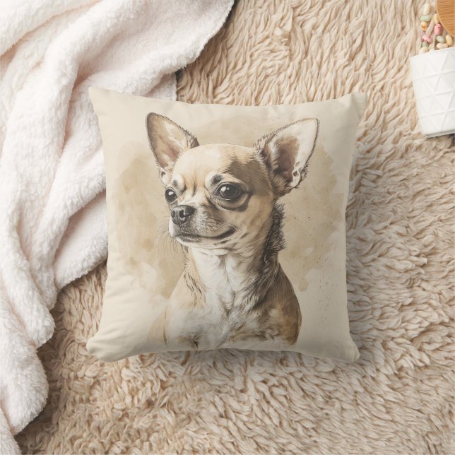 Stylish Short Haired Tan Chihuahua Throw Cushion (Blanket)