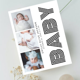 Stylish Side Typography 3 Photo Baby Thank You Postcard