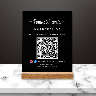 Stylish Signature Script QR Code Business Black Acrylic Sign