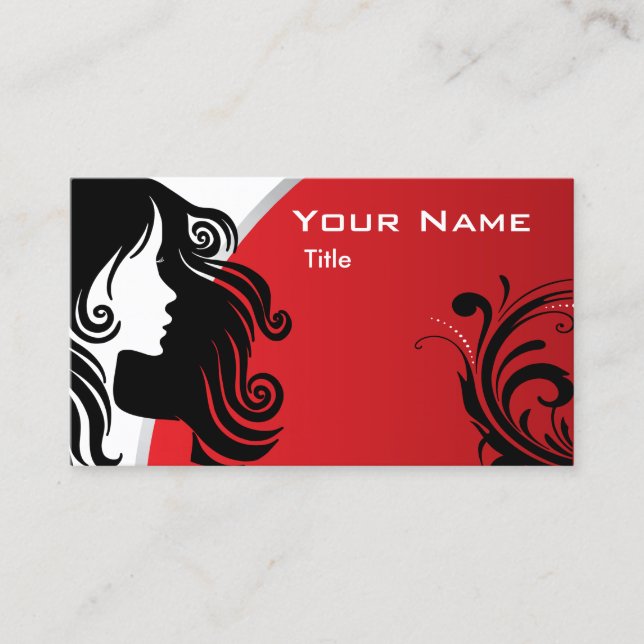 Stylish Silhouette Woman Hair Stylist | Red Business Card (Front)