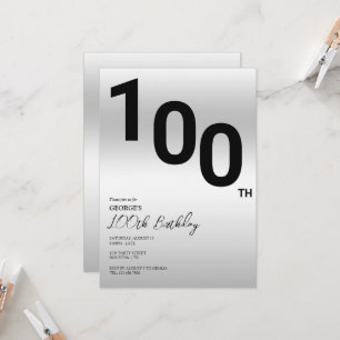 Stylish Silver 100th Birthday Party Invitation