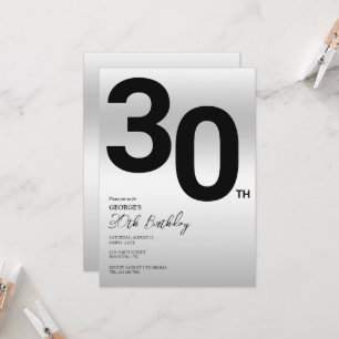 Stylish Silver 30th Birthday Party Invitation