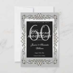 Stylish Silver 60th Wedding Save The Date