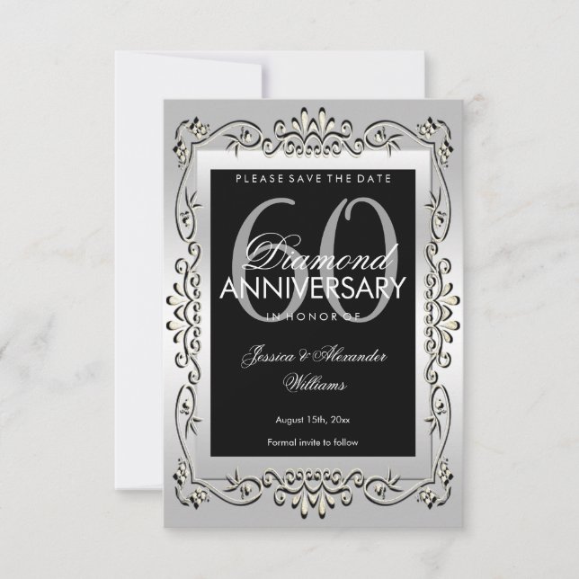 Stylish Silver 60th Wedding Save The Date (Front)