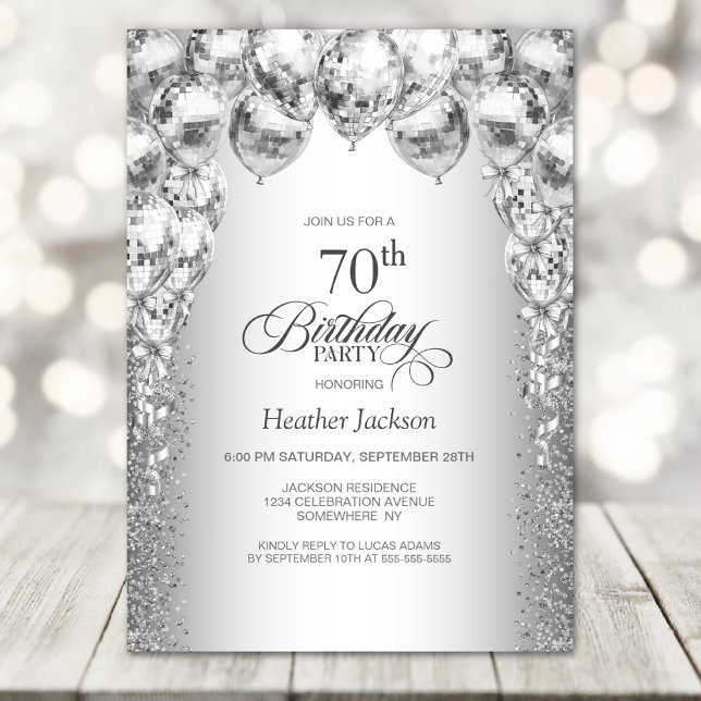 Stylish Silver Balloons 70th Birthday Party Invitation (Creator Uploaded)