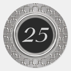 Stylish Silver & Black 25th Wedding Anniversary Classic Round Sticker