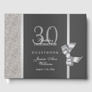 Stylish Silver & Black Birthday Party  Guest Book