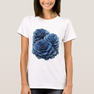 Stylish Silver BLUE ROSES Custom Design T-Shirt