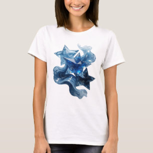 Stylish Silver BLUE STARS Graphic Design T-Shirt