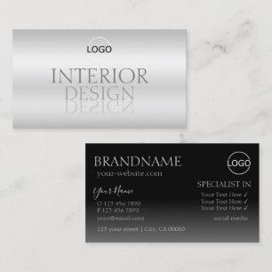 Stylish Silver Chic Mirror Font with Logo Modern Business Card