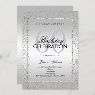 Stylish Silver Confetti 60th Birthday Invitation