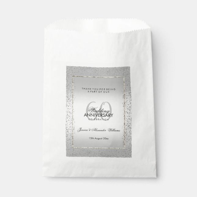 Stylish Silver Confetti 60th Diamond Wedding Favour Bags (Front)