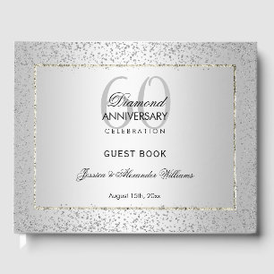 Stylish Silver Confetti 60th Diamond Wedding Guest Book
