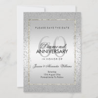 Stylish Silver Confetti 60th Wedding Save The Date