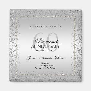 Stylish Silver Confetti 60th Wedding Save The Date Magnet