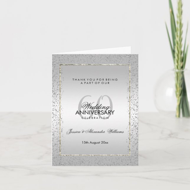 Stylish Silver Confetti 60th Wedding Thank You (Front)