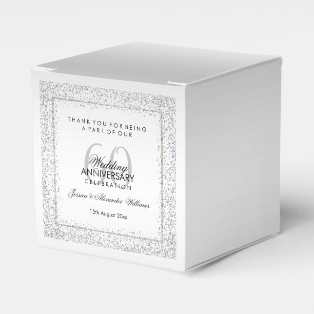 Stylish Silver Confetti 60th Wedding Thank You Favour Box (Front Side)