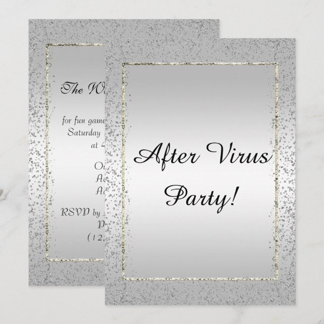 Stylish Silver Confetti "After Virus Party" Invitation (Front/Back)