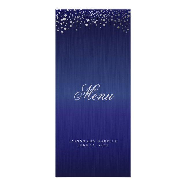 Stylish Silver Confetti Dots | Blue - Menu (Front)