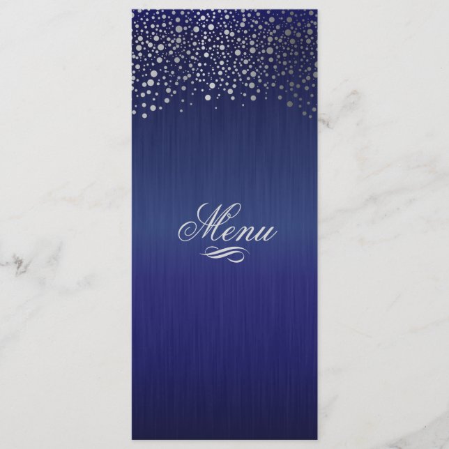 Stylish Silver Confetti Dots Dark Blue Menu (Front)