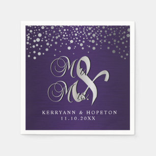 Stylish Silver Confetti Dots Deep Dark Purple Napkin