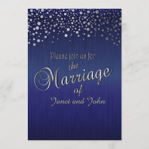 Stylish Silver Confetti Dots   Sapphire Blue Invitation